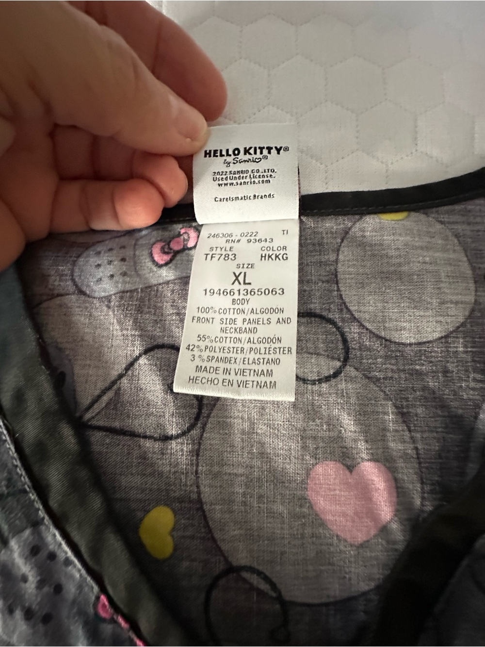 Hello Kitty Black V-Neck Printed Medical Scrub Top with Pink & Teal Accents - Picture 7 of 7